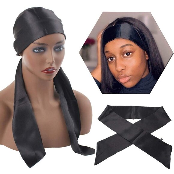 Accessories - Satin Edge Scarves for Wigs Silk Headbands Soft Edge Scarf to Lay Edges for Blac